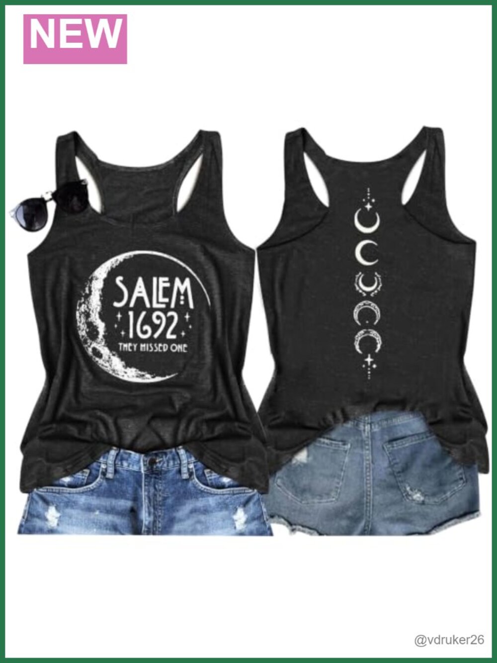 Halloween 1692 Witch Graphic Tank Top Women Cotton Blend Crew Neck